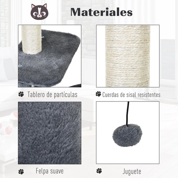 Kattetræ, Træmateriale, 48 cm x 35 cm x 100 cm Dimensioner, Tre lag, Egnet til katte, Holdbart design