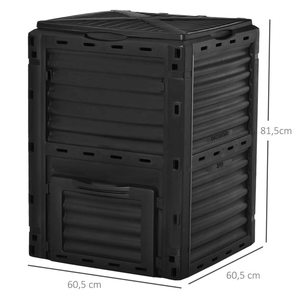 Kompostbeholder, 300L kapacitet, 48 lufthuller, plastmateriale,Sort