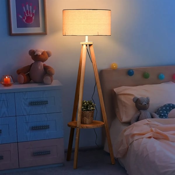 Gulvlampe, Træmateriale, 154 cm Højde, Justerbar Lysstyrke, Samling Påkrævet, Tripod Base