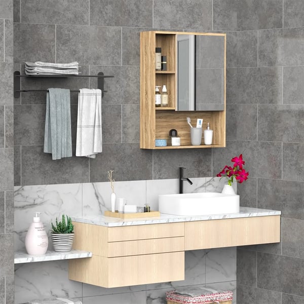 Badeværelsesskab, Højdejusterbar Hylde, 60cm Bredde, 15cm Dybde, 76cm Højde, MDF Konstruktion