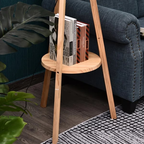 Gulvlampe, Træmateriale, 154 cm Højde, Justerbar Lysstyrke, Samling Påkrævet, Tripod Base