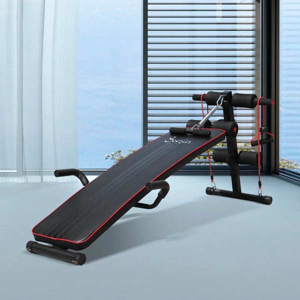 Abdominalbænk, Justerbar Højde 50-68 cm, Maksimal Belastning 120 kg, Dimensioner 55,5x137,5 cm, Materiale Stål, Inkluderede Tilbehør 2 Spændingsreb