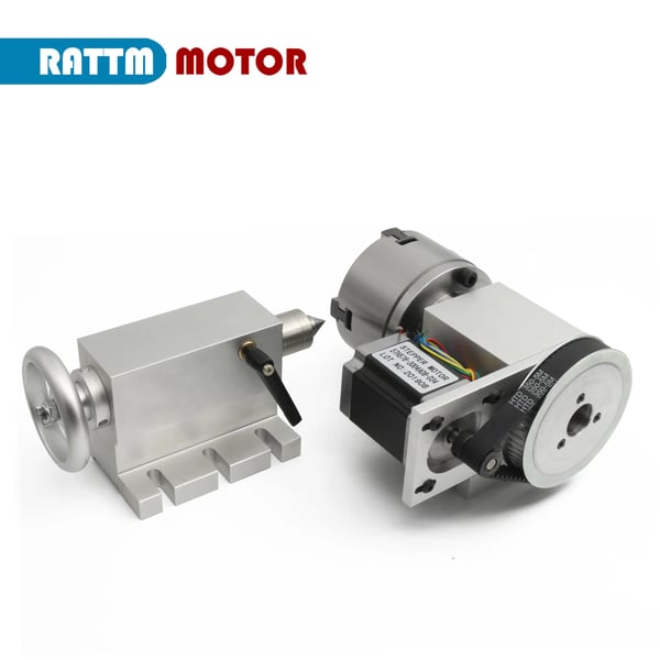 Rotationsaksel, 4-kæbet chuck, 2-faset steppermotor, centerhøjde 65 mm, total højde 115 mm