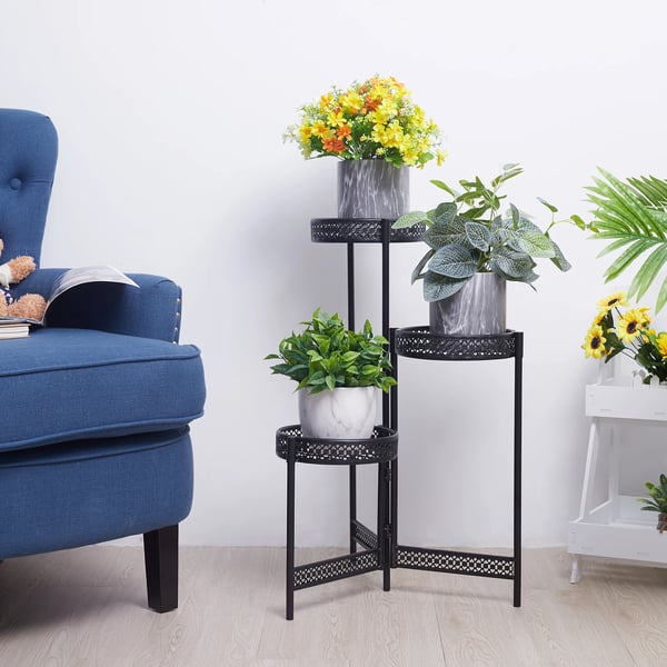 Metallväxtställ, hopfällbart, högt blomkruksställ, 4 TierBlack