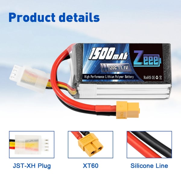LiPo-batteri, 3S 11.1V, 1500mAh, 120C,3S 120C 1500 XT60