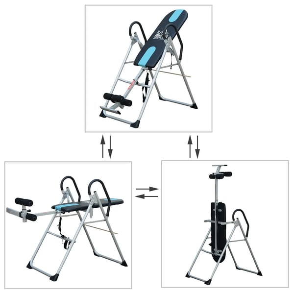 Inversionstabel, Justerbar Højde 147-198 cm, Maksimal Vægtkapacitet 136 kg, Stålrammemateriale, Kompakt Design til Opbevaring
