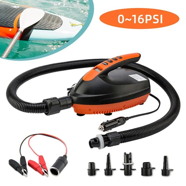 Elektrisk Luftpumpe, Maksimalt Tryk 16 PSI, PVC Materiale, Kompatibel med Paddle Boards og Kajakker, Letvægts 1,5 kg, AC/DC Drevet