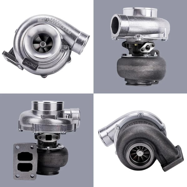 Turboahtimella, yli 600 hevosvoimaa, universaali sopivuus 1.8L-3.0L moottoreille, ductile rautarakenteinen, kaksoisruuvityyppi, kompressorin trimmi 57
