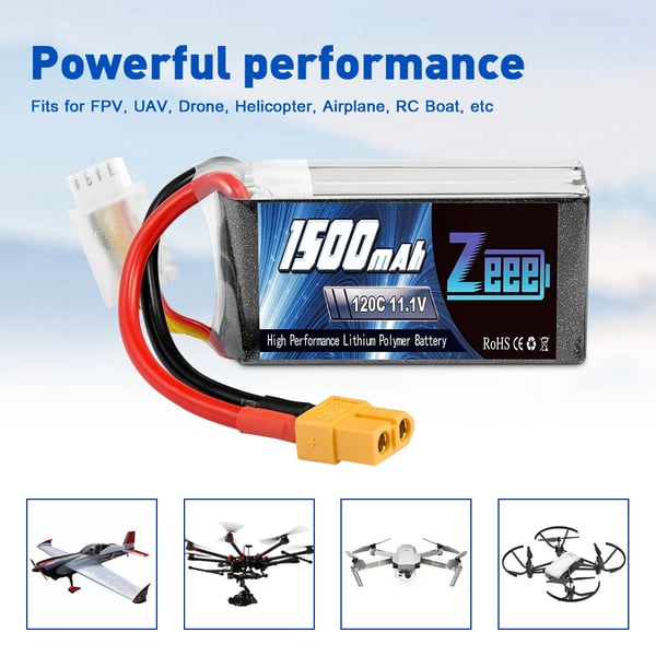 LiPo-batteri, 3S 11.1V, 1500mAh, 120C,3S 120C 1500 XT60