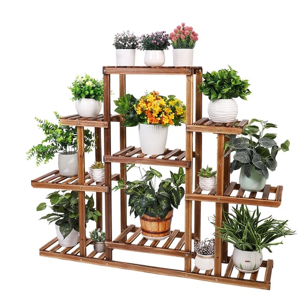 Multi-niveau Planteholder, 9 rummelige niveauer, holdbar trækonstruktion, elegant design