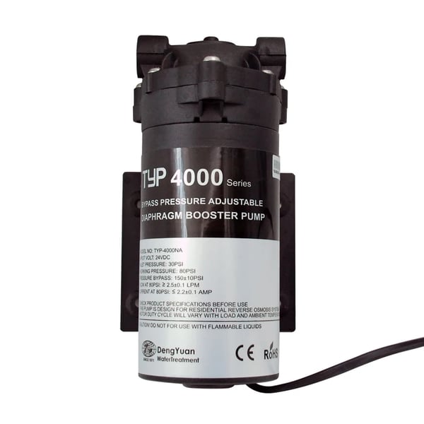 Vandfilterpumpe, 400 GPD, Flow Rate 2,5 L/min, Arbejdstryk 80 psi, Indgangsspænding 24 VDC, Kompakte dimensioner 100x101x190 mm