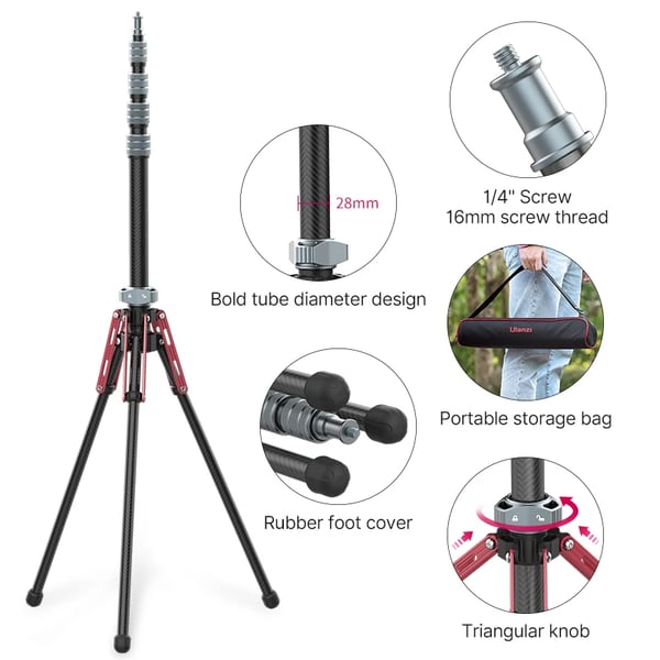 Letvægts kulfiber stativ, maks. 194cm højde, aftagelig monopod,MT-49