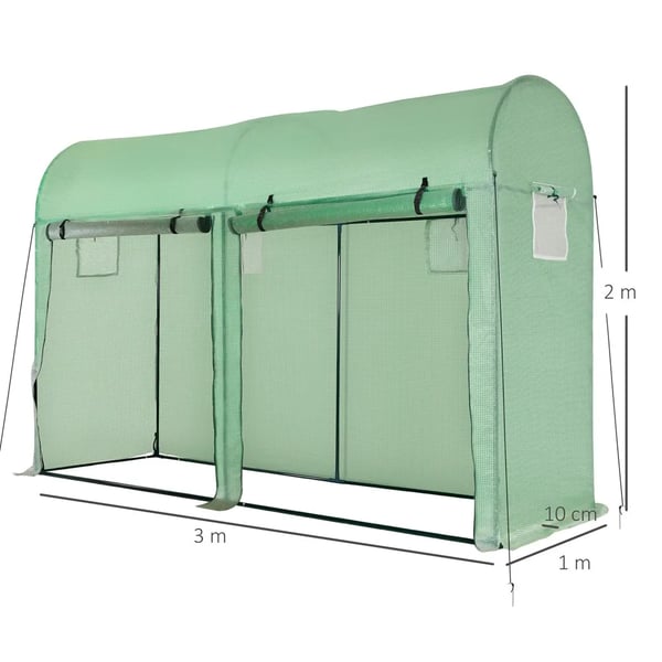Tunnel Drivhus, PE og Stål Konstruktion, 300 cm x 100 cm x 200 cm, 4 Vinduer, 2 Døre, Vandtæt