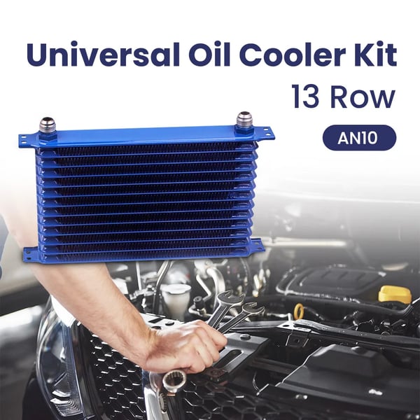 Motorolie Køler Kit, AN-10 Ind/Ud, 13,5" x 8,2" x 2", 7" Elektrisk Køleventilator, 1400 CFM, 12V Spænding