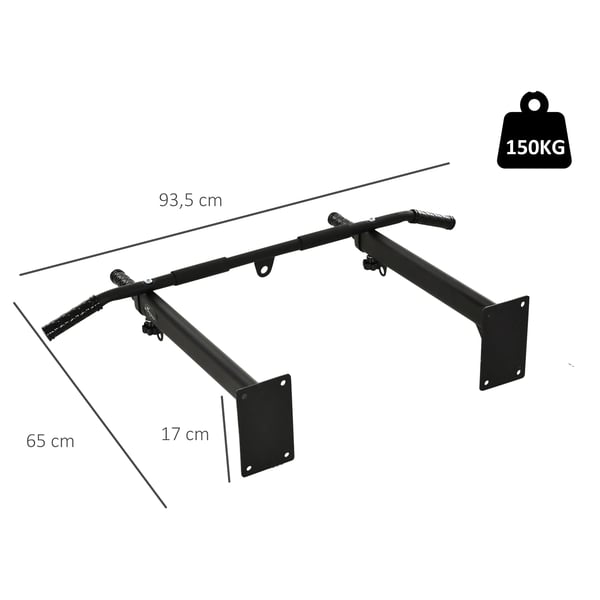 Pull-Up Bar, Maksimal vægtkapacitet 150 kg, Dimensioner 110 cm x 38 cm x 20 cm, Vægmonteret, Egnet til styrketræning, Skridsikre greb
