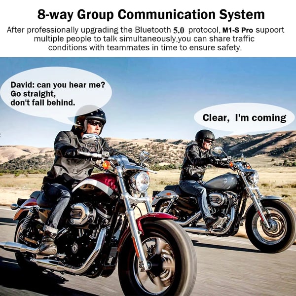 Motorcykel Bluetooth-headset, 8 förarintercom, vattentålig, 20 timmars samtalstid
