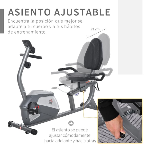Liggende motionscykel, stålramme, 50" L x 24" B x 38" H, 8 magnetiske modstandsniveauer, LCD-skærm, understøtter brugere op til 250 lbs