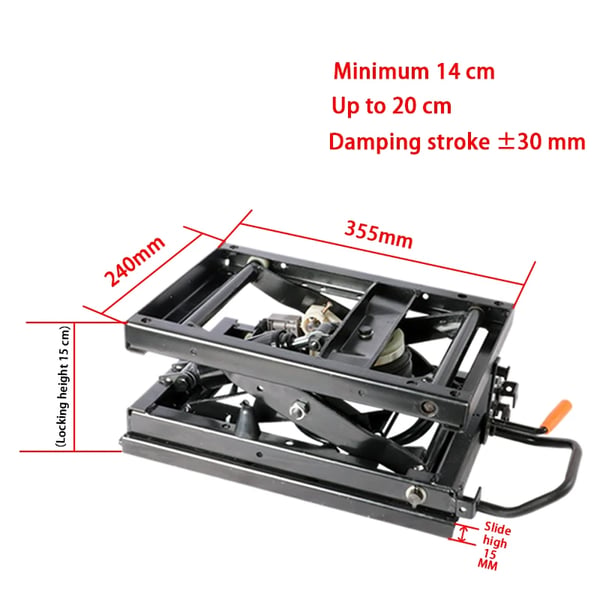 Luftaffjedringskit, Dimensioner 49 cm x 27 cm x 16 cm, Vibrationsamplitude 60 mm, Trykområde 0,4 - 0,7 MPa, Nettovægt 12 kg