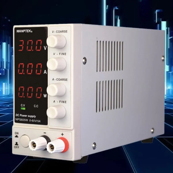 Laboratorie Strømforsyning, Indgangsspænding 220V/50Hz, Udgangseffekt 300W, Udgangsspændingsområde 0-60V, Udgangsstrømsområde 0-5A, Vægt Ca. 1615g