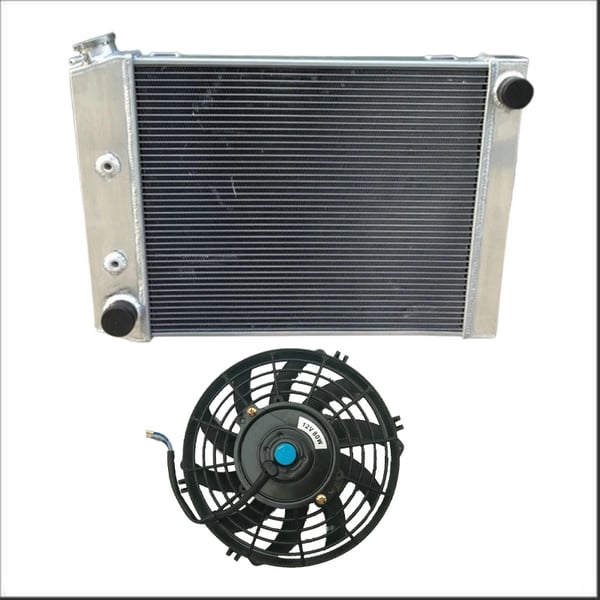 Radiator, Aluminium, Kerne Størrelse 495mm x 425mm x 52mm, Samlet Størrelse 640mm x 435mm x 70mm, Indgang 45mm, Udgange 38mm