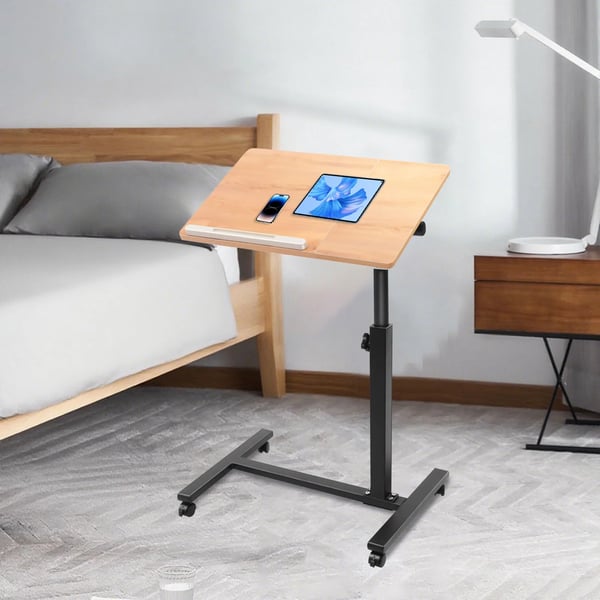 Justerbart Computerbord, MDF og Stålpipekonstruktion, Højden Justeres fra 22,83 til 35,43 tommer, Firkantet Form, Låselige Hjul
