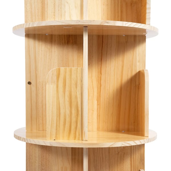 Roterende Bogreol, 6-Niveau Design, Fyrretræskonstruktion, 360° Adgang,Træ