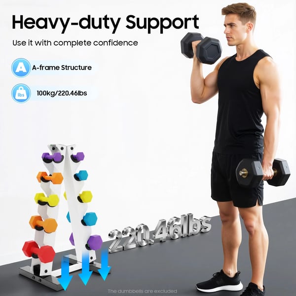 Dumbbell Rack, A-Frame Design, Kraftig Stål Konstruktion,HVID