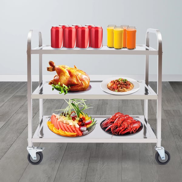 Utilityvogn, 201 rustfrit stål, 75 x 40 x 83,5 cm, 20 kg kapacitet pr. lag, 3 lag, rektangulær form