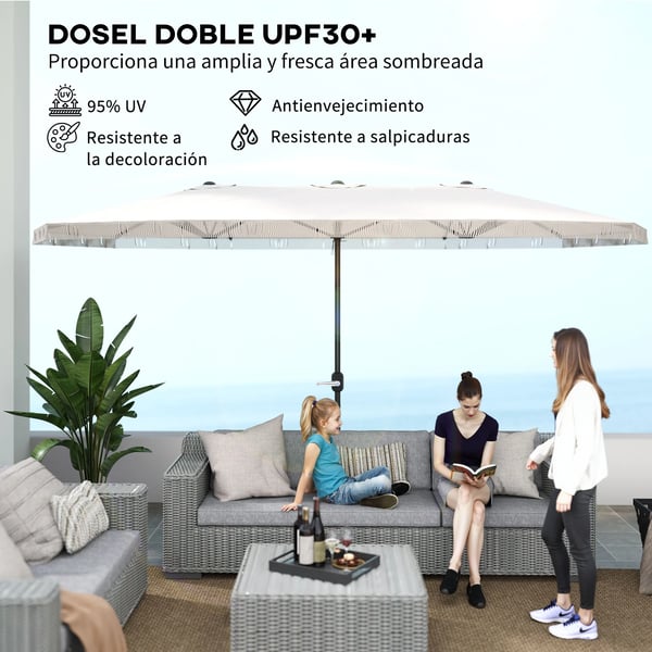 Kaksoispuutarhapäivänvarjo, kampijärjestelmä, vettä hylkivä polyesteri