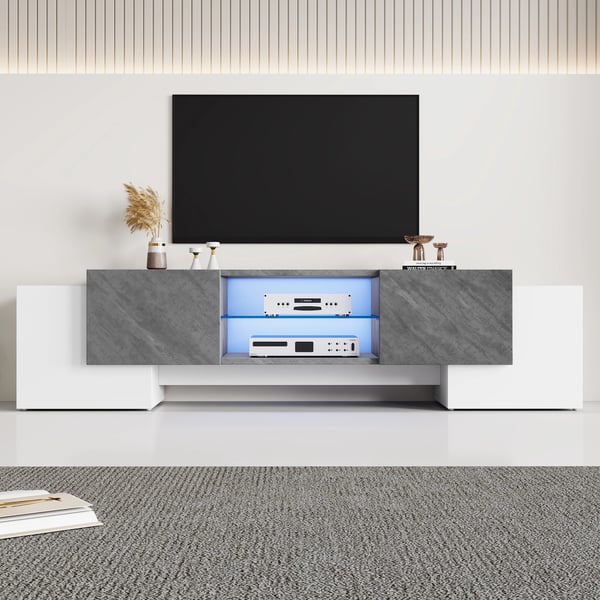 TV Skab, 180 x 40 x 46,5 cm, Op til 30 kg Belastning, Egnet til 60/65/70 tommer TV, Moderne og Minimalistisk Stil, Hærdet Glas og MDF