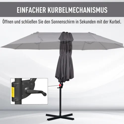 Solskærm Parasol, Metalramme, 440 cm Bredde, 270 cm Dybde, 250 cm Højde, UV Resistens