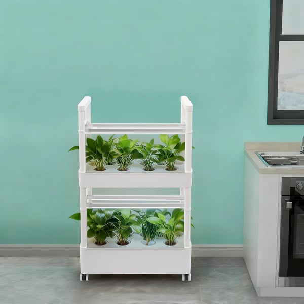 Hydroponisk vogn, 2 lag, 28 plantehuller, 20L vandtank, 220V strømkilde, LED vækstlys