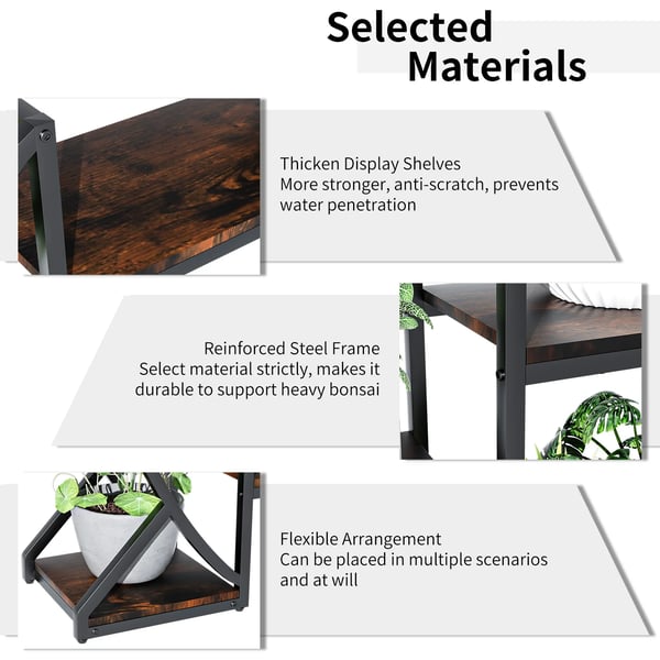 Plantebord, Industrielt Design, 5-Lags Opbevaring,Sort og Brun, XL