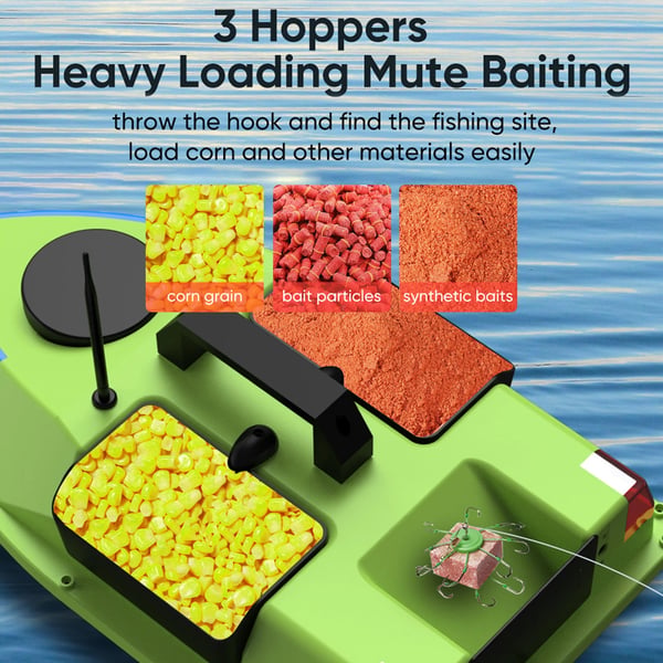 Fiskebaitbåd, Plastmateriale, 500m Kontrolområde, 12000mAh Batteri, 7 Farver LED, Fjernbetjening