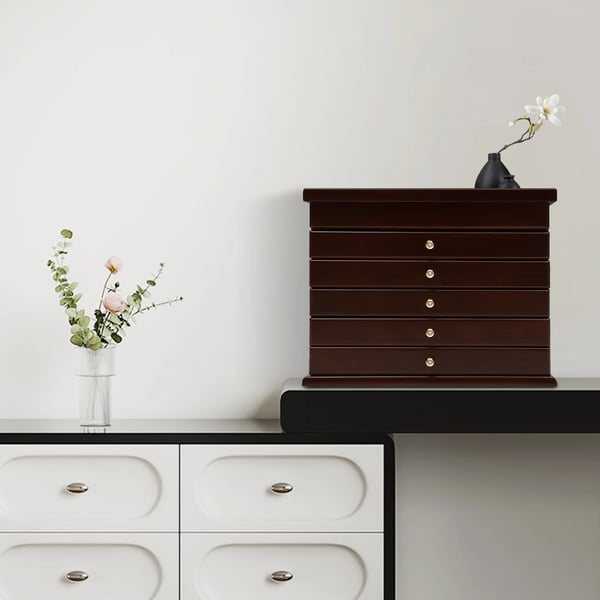 Smykkeskrin, 6 lag, Dimensioner 31 x 20 x 24,5 cm, Materiale Akryl og Paulownia Træ, Nettovægt 2,2 kg, Multifunktionel Organizer