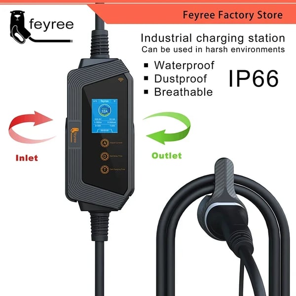 Bærbar EV-lader, 7KW effekt, justerbar ladestyrke,7KW APP NEJ Adapter