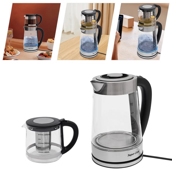 Elkedel, 2,5L kapacitet, inkluderer 1L teapot,Gennemsigtig