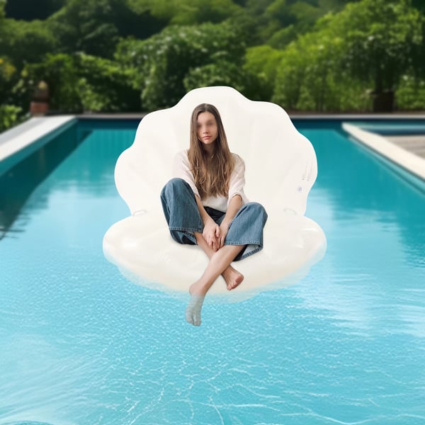 Oppustelig Pool Float, Holdbar PVC, Muslingeskal Design,HVID