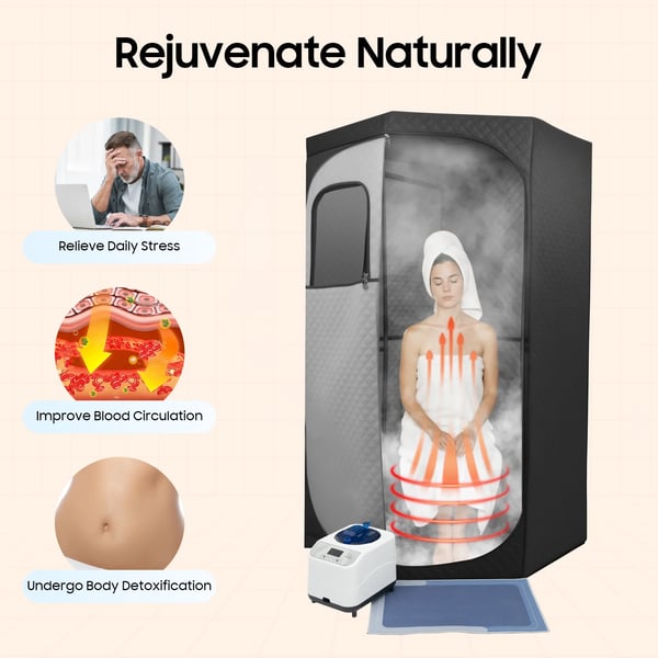 Bærbar Damp Sauna Kasse, 220V, 1350W, Telt Højde 180cm, Vandtank Kapacitet 3L, Justerbare Varme Niveauer 9