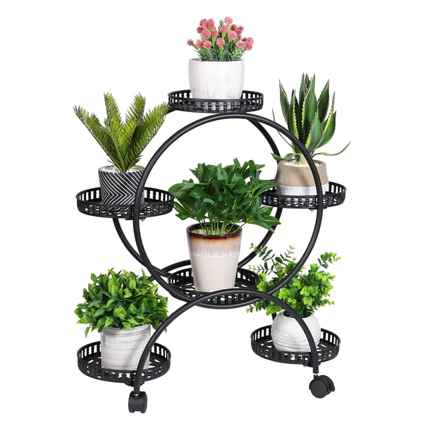 Plantebord, 6 Potte Design, Låselige Hjul,sort, Stor