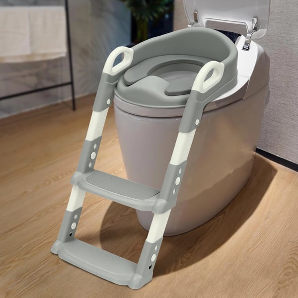 Toiletbræt med Trin, Højdejusterbart, Sammenklappeligt Design,GRÅ