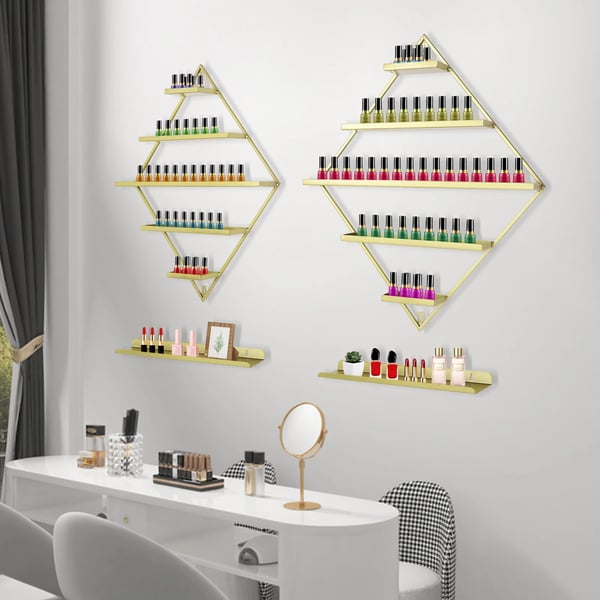 Neglelak Display Rack, Jernmateriale, Vægmonteret, Holder 90 Flasker, Rhombus Design, Dimensioner: 23,5" H x 15,7" B x 3,5" D