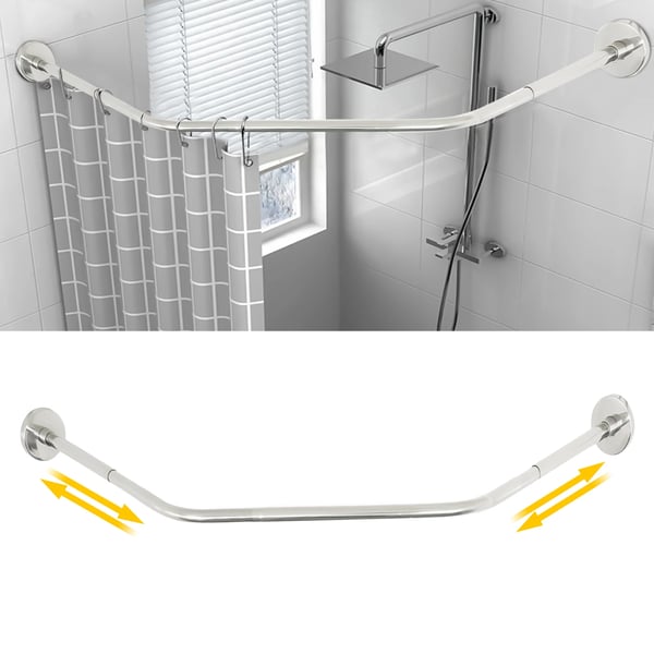 Bruseforhængsstang, Justerbar længde 45-75 cm, 304 rustfrit stål, Buet design til hjørner, Høj vægtkapacitet, Moderne æstetik