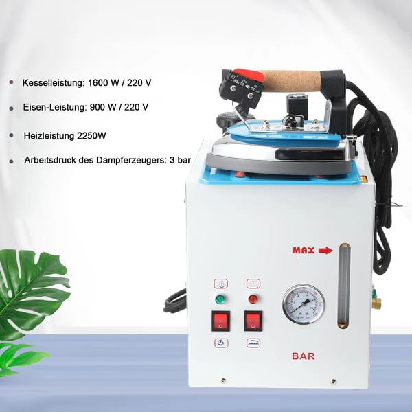 Dampgenerator, 5 liters kapacitet, 2250W effekt, 220V spænding, justerbart damptryk, ergonomisk design
