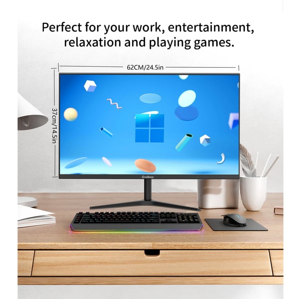 GreBear 27 Tommer Computer Skærm, FHD 1080p Opløsning, 75Hz Opdateringsfrekvens,sort, EU-stik