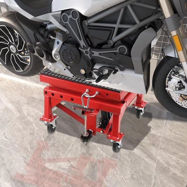 Motorcykel Lifter, Maksimal Løftehøjde 905 mm, Belastningskapacitet 158 kg, Solid Stål Konstruktion, 4 Ruller, Låsesystem til Hjul