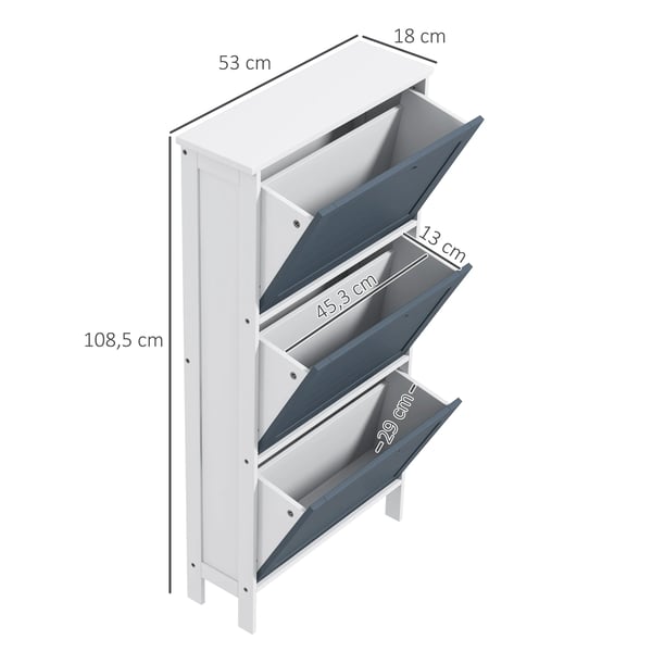 Sko Rack, Ingeniørtræ, Holder 6 Par, 3 Opbevaringsskuffer, Grå Finish, 53x18x108,5 cm