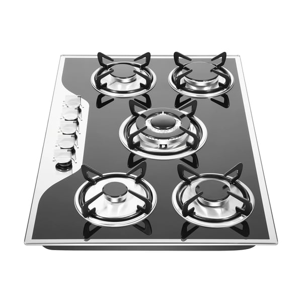 Gasblus, belagt glas, 5 varmeelementer, egnet til LPG/NG, 63% termisk effektivitet, indbygget/bordplade installation
