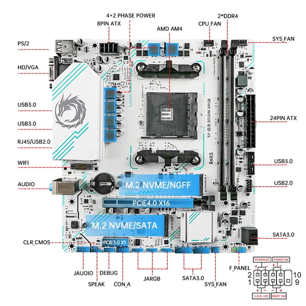 Bundkort, AMD B550 Chipset, Dual-Channel DDR4 Support,Moderkort