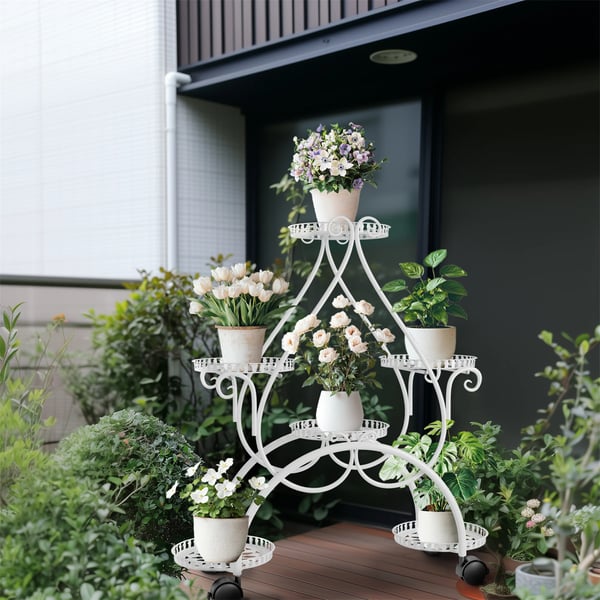 Metal Planteholder, 6 Potters Kapacitet, Elegant Design,HVID